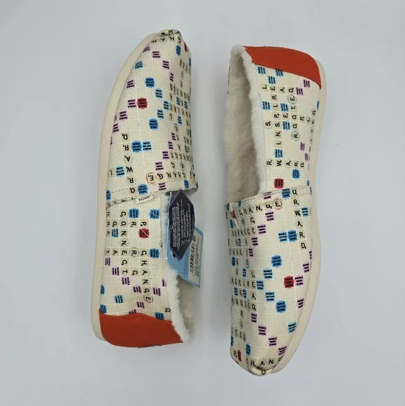 NWT TOMS Scrabble Gameboard Print Faux Fur Lined Alpargata Slip-ons, Women's 12 - Picture 7 of 16